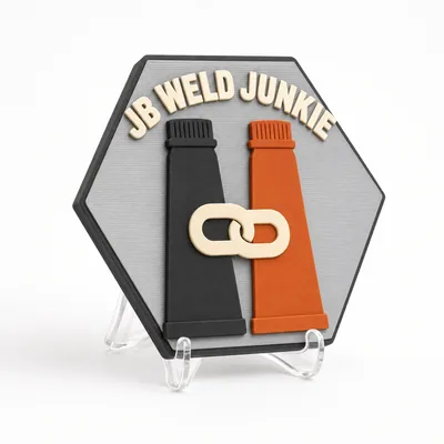 JB Weld Junkie magnetic 3D-printed achievement badge