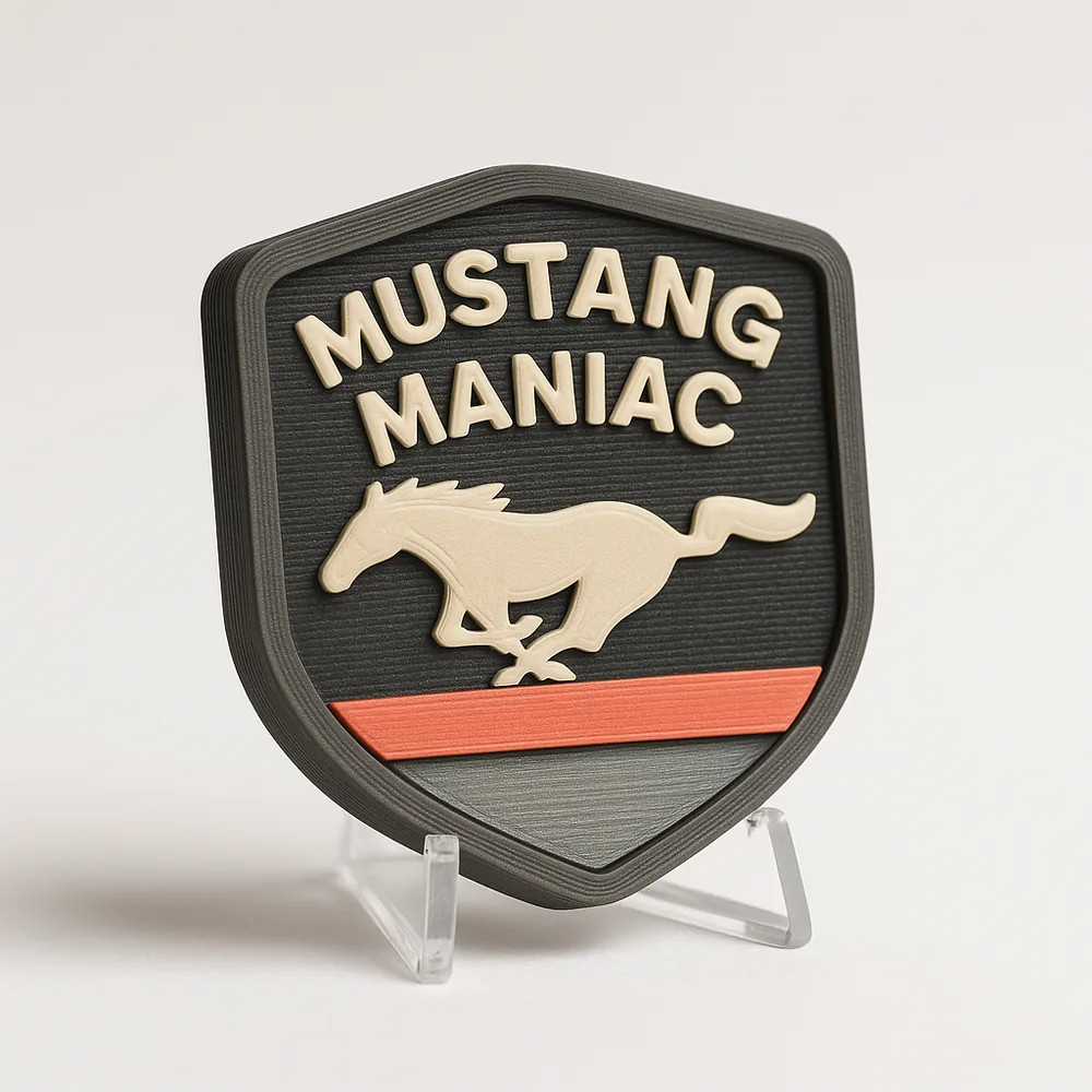 Mustang Maniac magnetic 3D-printed achievement badge
